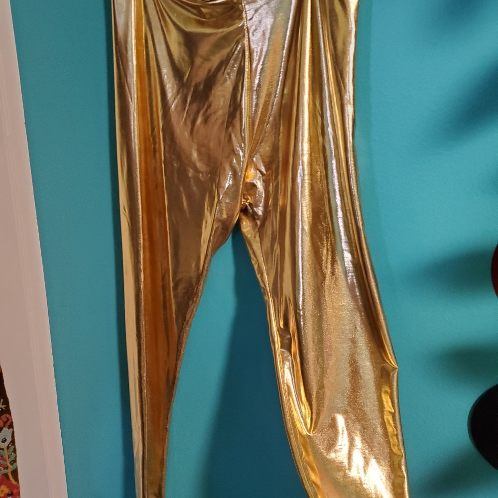 Metallic gold leggings